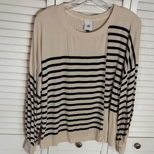CAbi Beige and Navy/Black Striped Long Sleeve Top
